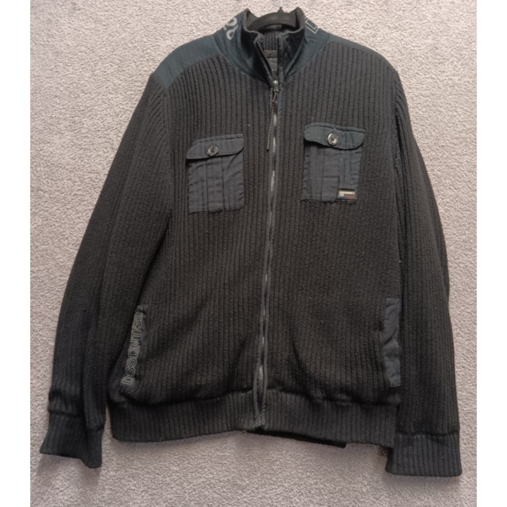 Dissident 328 Men's Ribbed Zip Jacket Black Utility Streetwear XXL casual warm